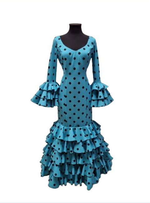 Size 46. Flamenco Dress. Mod. Becquer Turquesa Lunar Negro Grande